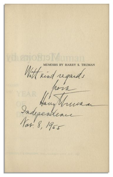 Harry Truman Signed Copy of ''Memoirs: Year of Decisions'' -- Uninscribed