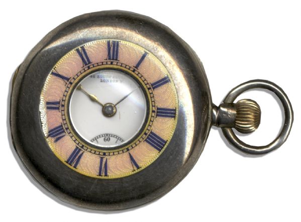 Fob Watch Owned by The Duke & Duchess of Windsor -- Beautiful Timepiece by J. MacMichael -- In Metal Case With Guilloche & Enamel Lid