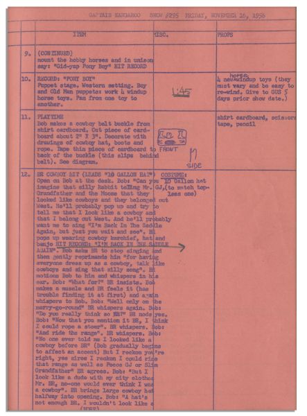 Captain Kangaroo Bound Script From The 1956 Season -- From The Captain's Own Collection