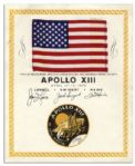 Apollo 13 American Flag Space-Flown -- Affixed to a NASA Certificate Signed By Each Astronaut -- This flag was on board Apollo XIII during its flight and Emergency Return to Earth.