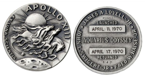 Jack Swigert's Own Scarce Sterling Silver Apollo 13 Flown Robbins Medal -- Serial Number 147