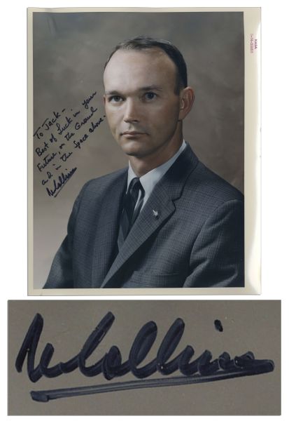 Apollo 11 Astronaut Michael Collins Signed Photo -- Inscribed to Jack Swigert From Swigert's Own Estate -- ''...Best of luck in your Future, on the Ground and in the Space above...''