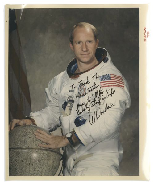 Lot of 5 Apollo &/ or Mercury Astronaut 8'' x 10'' Photos Signed -- All Dedicated to Apollo 13 Pilot Jack Swigert -- Including One From Scott Carpenter of The Original Mercury 7