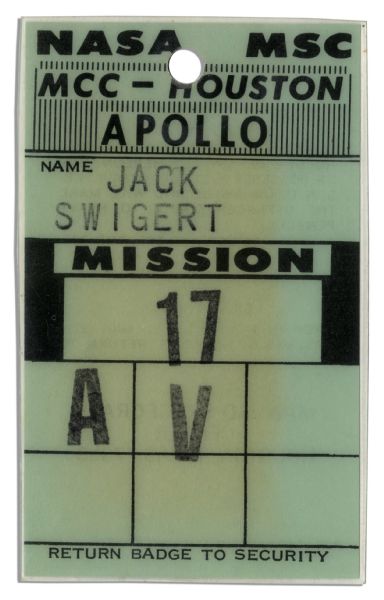 Apollo 17 Badge Issued to Jack Swigert -- From His Personal Collection