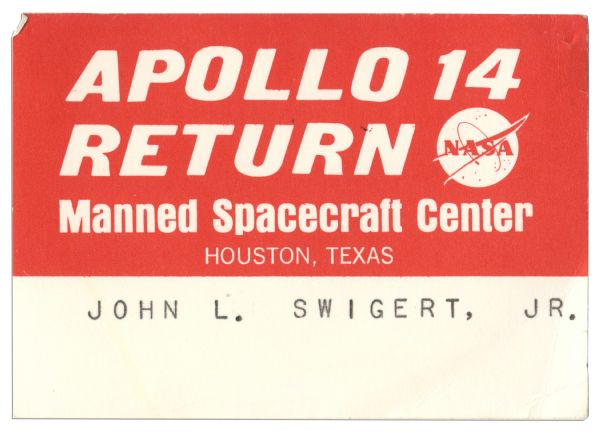 Jack Swigert's Personally Owned Pass From The Return of The Apollo 14 Crew