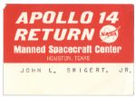 Jack Swigerts Personally Owned Pass From The Return of The Apollo 14 Crew