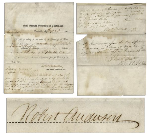 Robert Anderson Civil War-Dated Military Appointment Signed