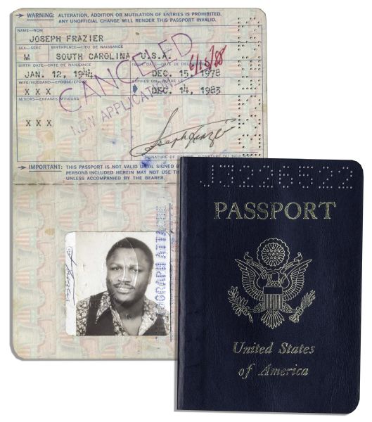 Heavyweight Champion Joe Frazier U.S. Passport