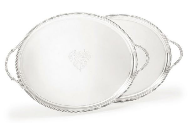 Pair of King George III Style Silver Trays Made in 1817