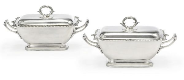 Pair of Silver Sauce Tureens in the King George III Style