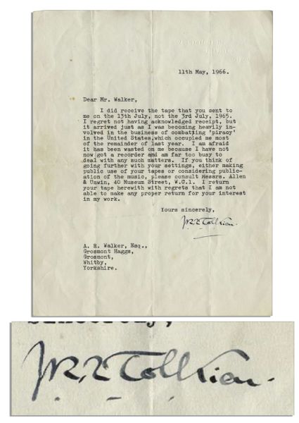 J.R.R. Tolkien Typed Letter Signed Discussing Piracy of His Works -- ''...I was becoming heavily involved in the business of combating 'piracy' in the United States...''