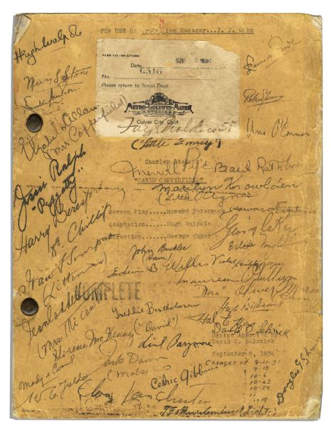 Script for ''David Copperfield'', Signed by 29 Principal Cast & Crew Including Lionel Barrymore, Director George Cukor, W.C. Fields, Basil Rathbone, Maureen O'Sullivan, Edna May Oliver