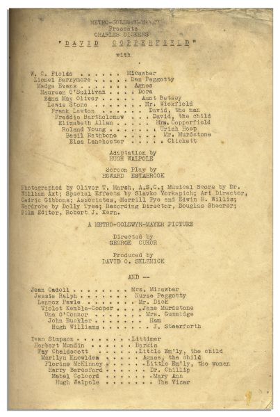 Script for ''David Copperfield'', Signed by 29 Principal Cast & Crew Including Lionel Barrymore, Director George Cukor, W.C. Fields, Basil Rathbone, Maureen O'Sullivan, Edna May Oliver