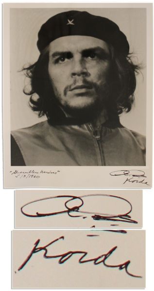 Original 16'' x 20'' Print of Iconic Che Guevara Photograph -- ''Heroic Warrior'' Image Signed by Photographer Alberto Korda -- Increasingly Scarce Photograph
