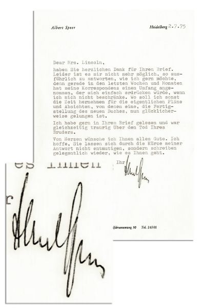 Albert Speer Typed Letter Signed -- ''...my correspondence has reached a volume that would have me inundated if I didn't limit myself...''