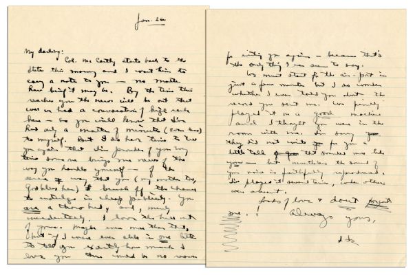 Eisenhower WWII Letter to His Wife -- ''...I'm prouder of you every time someone brings me news of the way you...brush off the chance to indulge in cheap publicity. You are a thorobred...''