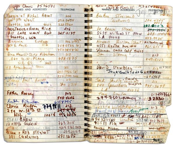 Sammy Davis Jr.'s Personal Address Book Containing the Names & Addresses of Over 100 of His Celebrity Friends -- Michael Jackson, Muhammad Ali, Liz Taylor, Barbra Streisand, Jay Leno & More