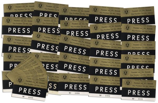 Large Collection of 39 Press Badges for the ''JFK Welcome Dinner'' in Texas the Night He Was Assassinated