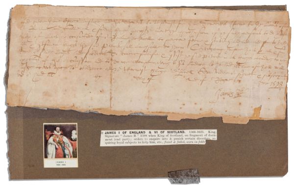 King James I 1598 Partial Document Signed ''James R.''