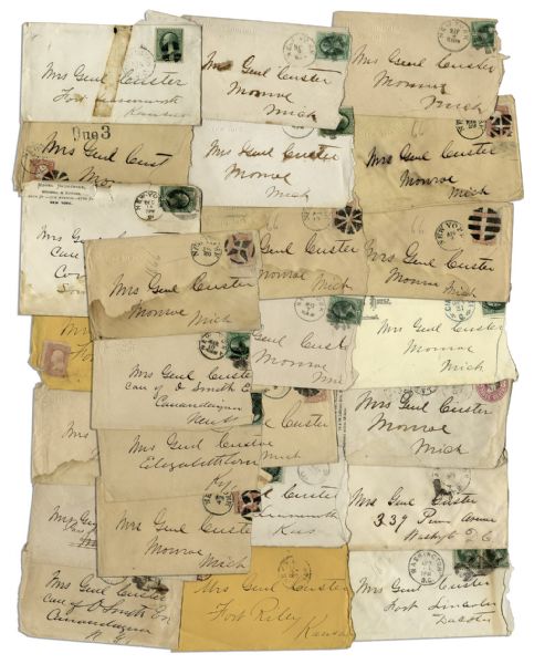 Lot of 26 George Custer Envelopes Made Out in His Hand to his Wife -- ''Mrs. Genl Custer''