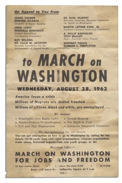 Rare Flyer From Martin Luther King's 1963 ''March On Washington''