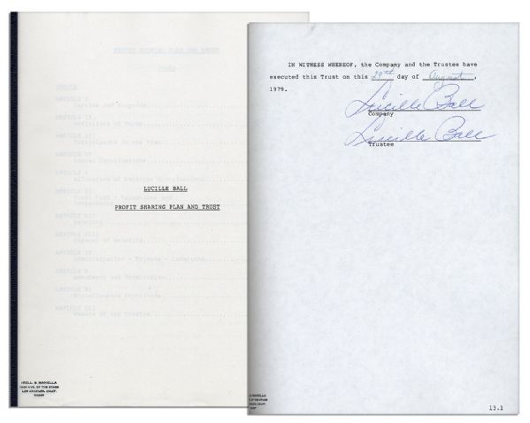Lucille Ball Twice Signed Trust Document From 1979
