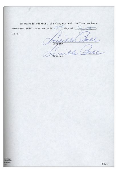 Lucille Ball Twice Signed Trust Document From 1979