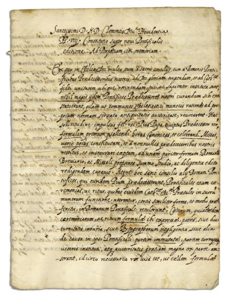 16th Century Order Issued by Pope Clement VIII -- Document Brings Uniformity to Religious Rituals -- ''...corrupt and changed ceremonies and rites...are to not be used...''