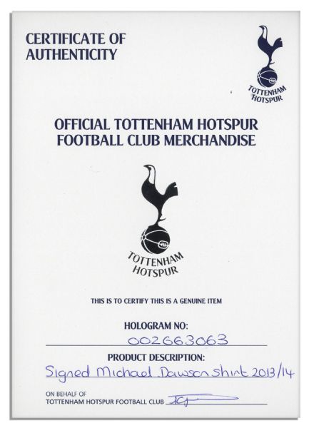 Tottenham Hotspur Football Shirt Match Worn and Signed by Michael Dawson