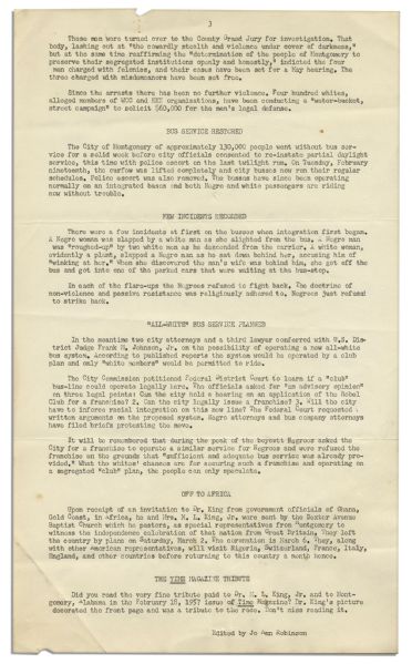 1957 Newsletter by the MIA on the Burgeoning Civil Rights Movement -- Reports the Second Assassination Attempt on Martin Luther King & the Race Bombings in Montgomery, Alabama