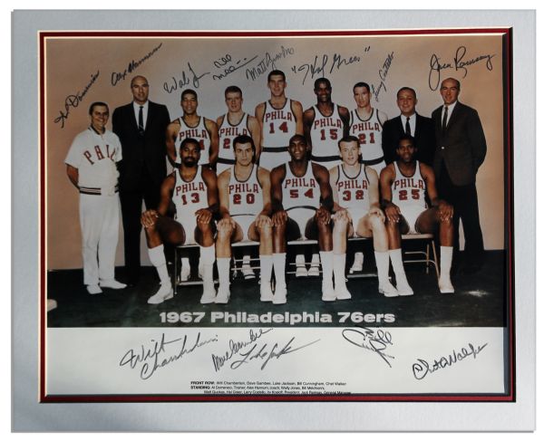Philadelphia 76ers Team Photo Signed by Wilt Chamberlain and 12 Other Team Members -- 20'' x 16'' -- With PSA/DNA COA