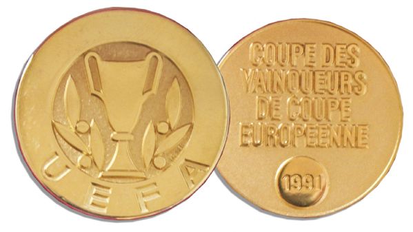 European Cup Winners' Soccer Medal Issued in 1991 to Football Club Manchester United's Mark Robins