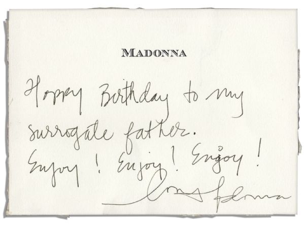 Madonna Birthday Card Signed -- ''Happy Birthday to my surrogate father...''