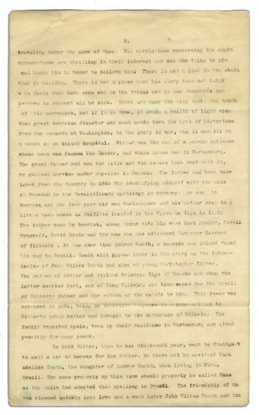 ''Morning Herald'' Indiana Newspaper Draft of a Story That Ran in 1897 -- Claiming John Wilkes Booth Was Still Alive & Had Fled the Country