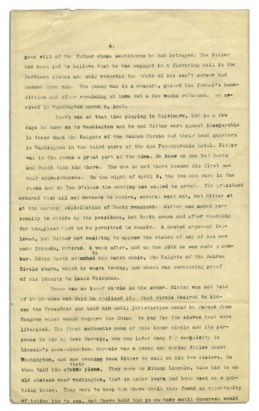 ''Morning Herald'' Indiana Newspaper Draft of a Story That Ran in 1897 -- Claiming John Wilkes Booth Was Still Alive & Had Fled the Country