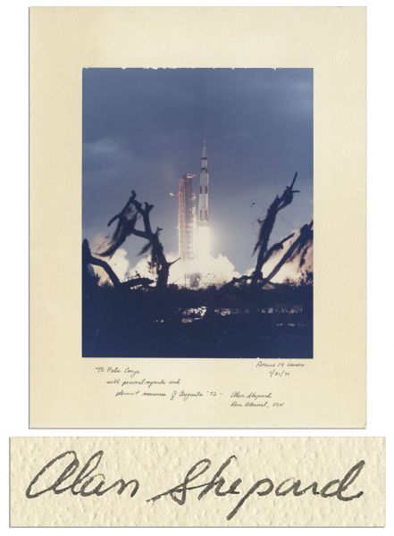 Alan Shepard Signed Photo Display -- Depicting the Launch of Apollo 14