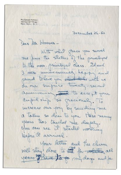 Rare Herbert Hoover Autograph Letter Signed -- ''...Herewith is a good luck token that I have had for 20 years. It works pretty well....I don't need it for very long...''