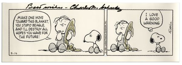 Charles Schulz ''Peanuts'' Cartoon -- Featuring Snoopy & Linus & Linus' Blanket