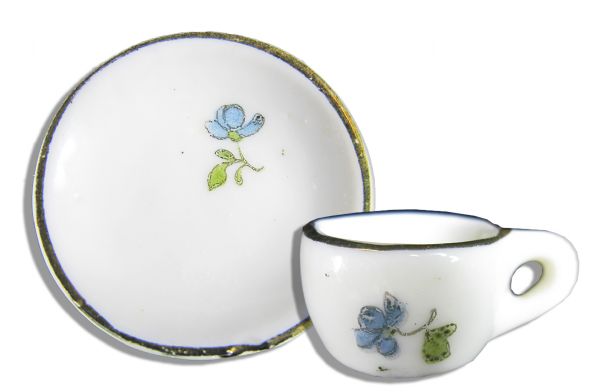 Pierre-Auguste Renoir Personally Owned & Painted Miniature Porcelain Cup and Saucer -- Two of Only 7 Known Renoir Painted Porcelains From His Time as an Apprentice in a Porcelain Factory