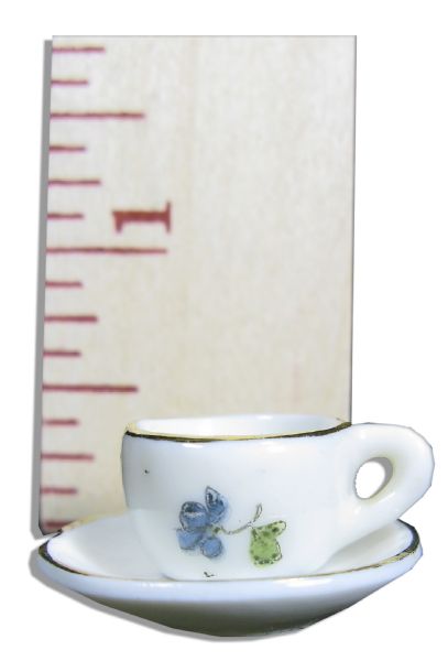 Pierre-Auguste Renoir Personally Owned & Painted Miniature Porcelain Cup and Saucer -- Two of Only 7 Known Renoir Painted Porcelains From His Time as an Apprentice in a Porcelain Factory