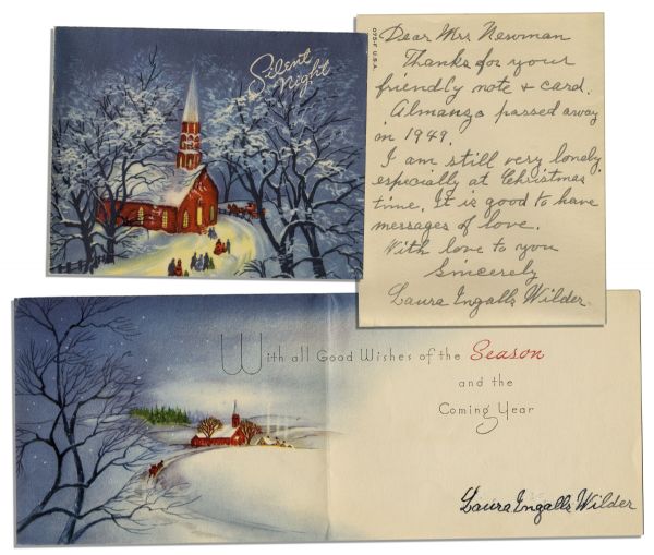Laura Ingalls Wilder Autograph Letter Signed Upon a Signed Christmas Card -- ''...Almanzo passed away in 1949. I am still very lonely...'' -- With PSA/DNA COA