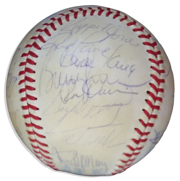 Baseball Signed by The 1980 New York Yankees -- Including All The HOFers -- Reggie Jackson, Gaylord Perry, Rich Goose Gossage and Yogi Berra, Who Signs as Coach