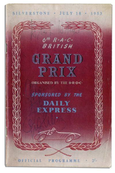 Grand Prix 1953 Program Signed by Alberto Ascari, Giuseppe Farina and Luigi Villoresi