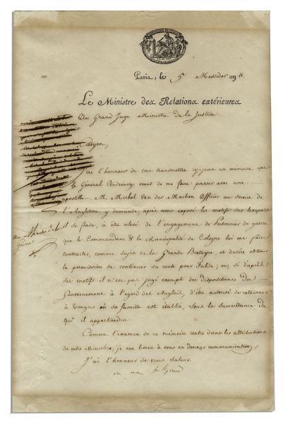 Charles Maurice de Talleyrand-Perigord Document Signed