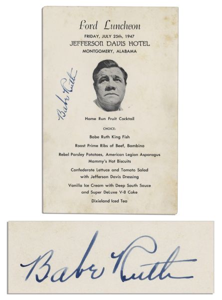 Babe Ruth Luncheon Menu Signed -- With PSA/DNA COA