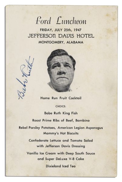 Babe Ruth Luncheon Menu Signed -- With PSA/DNA COA