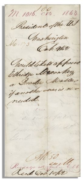Extraordinarily Rare Abraham Lincoln Autograph Letter Signed & Autograph Noted Signed as President Upon The Same Sheet -- ''...bearer...was wounded at Gaine's Mill...''