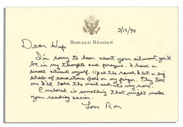 Ronald Reagan Autograph Letter Signed ''Love Ron'' & Addressed to Wife of Peter MacArthur, Who Gave Him His First Radio Station Job 58 Years Prior