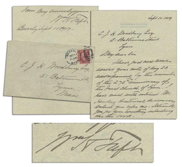 William Howard Taft Autograph Letter Signed as President -- ''...account of the 275th anniversary of the First Church of Lynn. I have read with interest Mr. Hawkes historical discourses...''