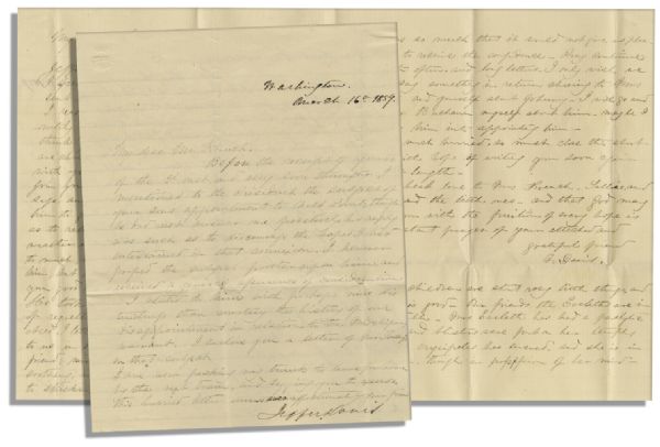 Jefferson Davis Manuscript Letter Signed & Varina Davis Autograph Letter Signed -- Each Mentioning President James Buchanan